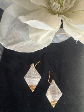 Handcrafted White and Gold Beaded Diamond Drop Earrings Fashion Jewelry